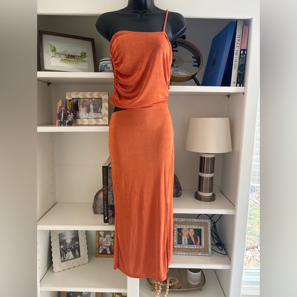 Hello Molly Dresses & Skirts - Hello Molly Vibrant Orange One Shoulder Cutout Dress